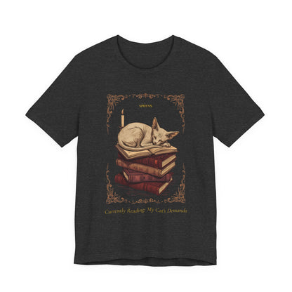 Sphynx cat bookish tee folded flat