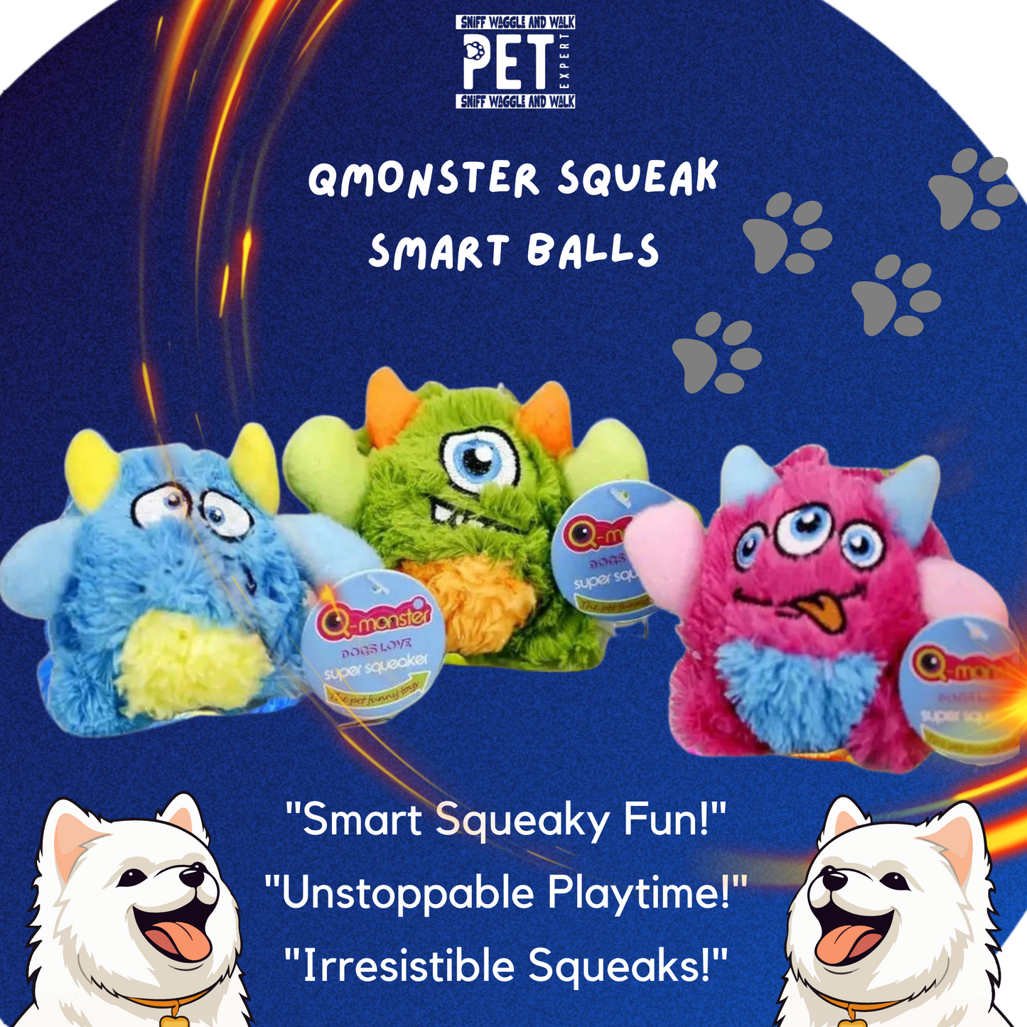 Fun and Engaging Squeaky Dog Toys-Qmonster Squeak Smart Balls. Sniffwaggleandwalk™