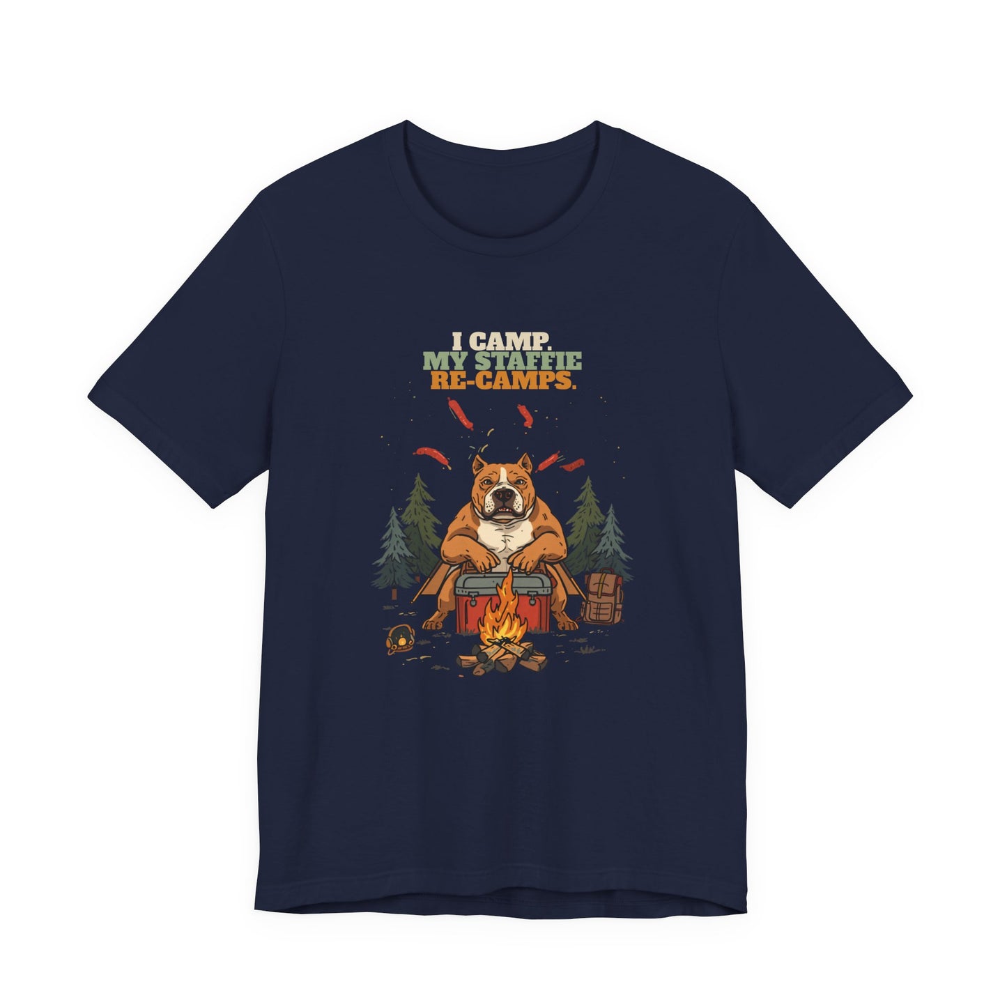 Staffie camping tee lifestyle shot two