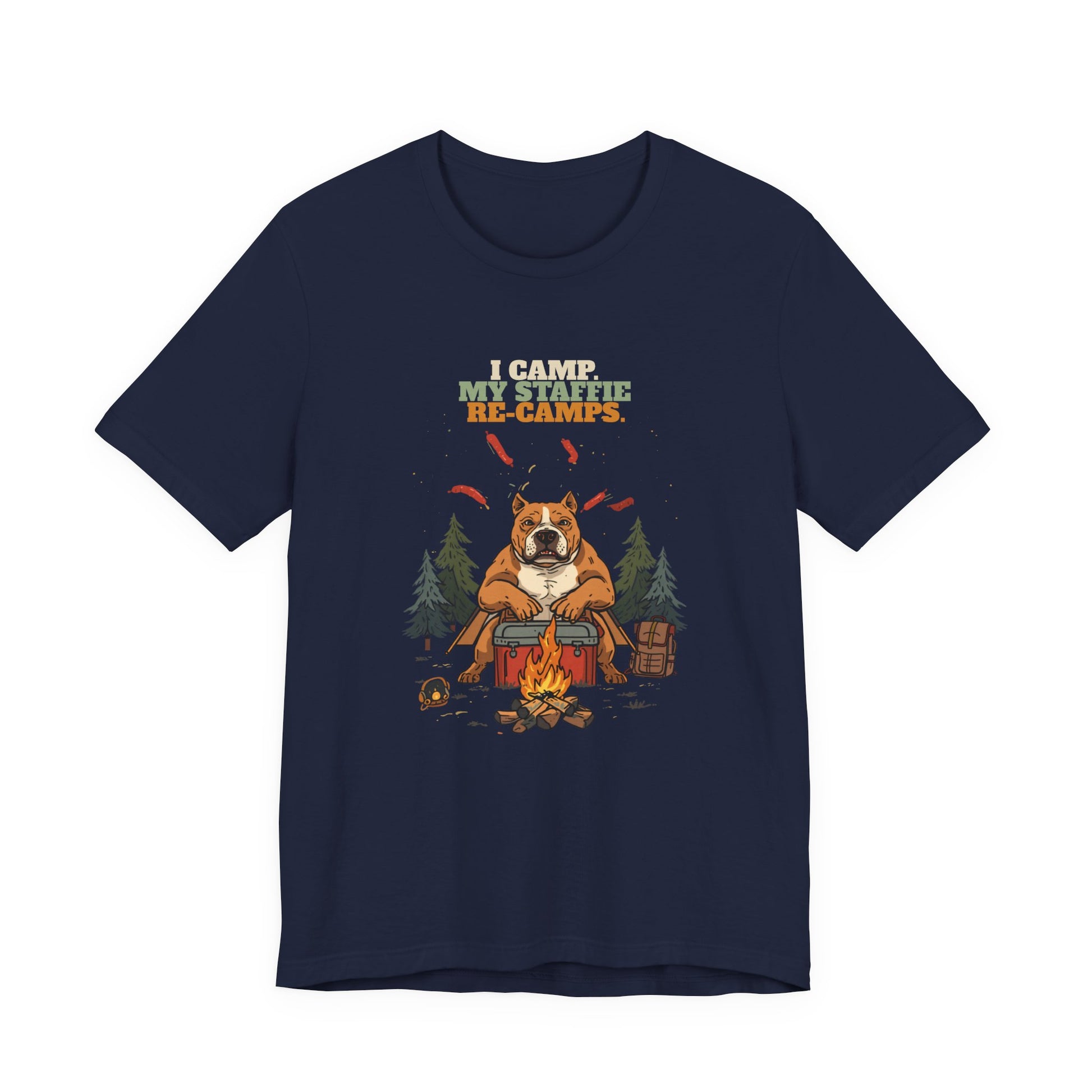 Staffie camping tee lifestyle shot two