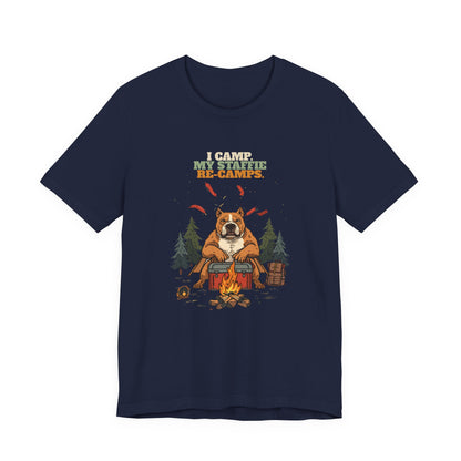 Staffie camping tee lifestyle shot two
