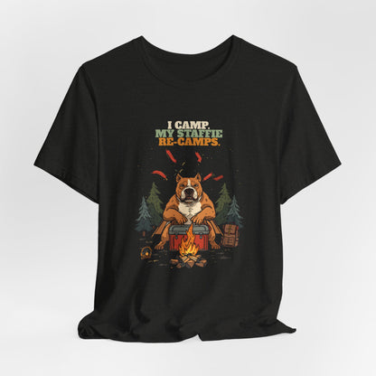 Staffie camping t-shirt Black Heather colourway