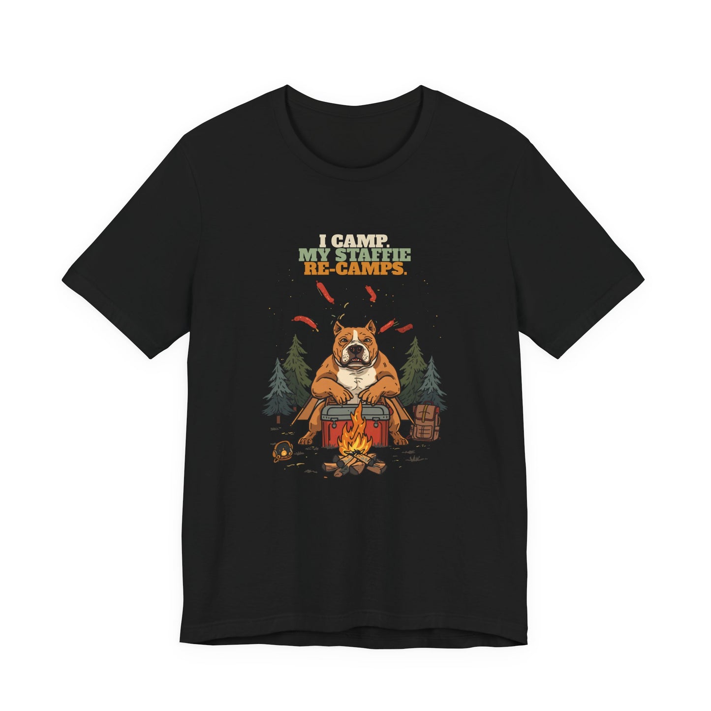 Staffie camping t-shirt colour option