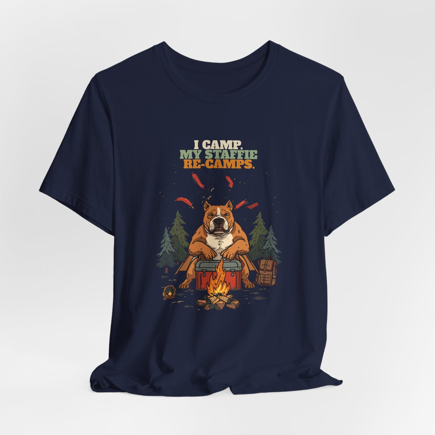 Staffie camping t-shirt final product photo
