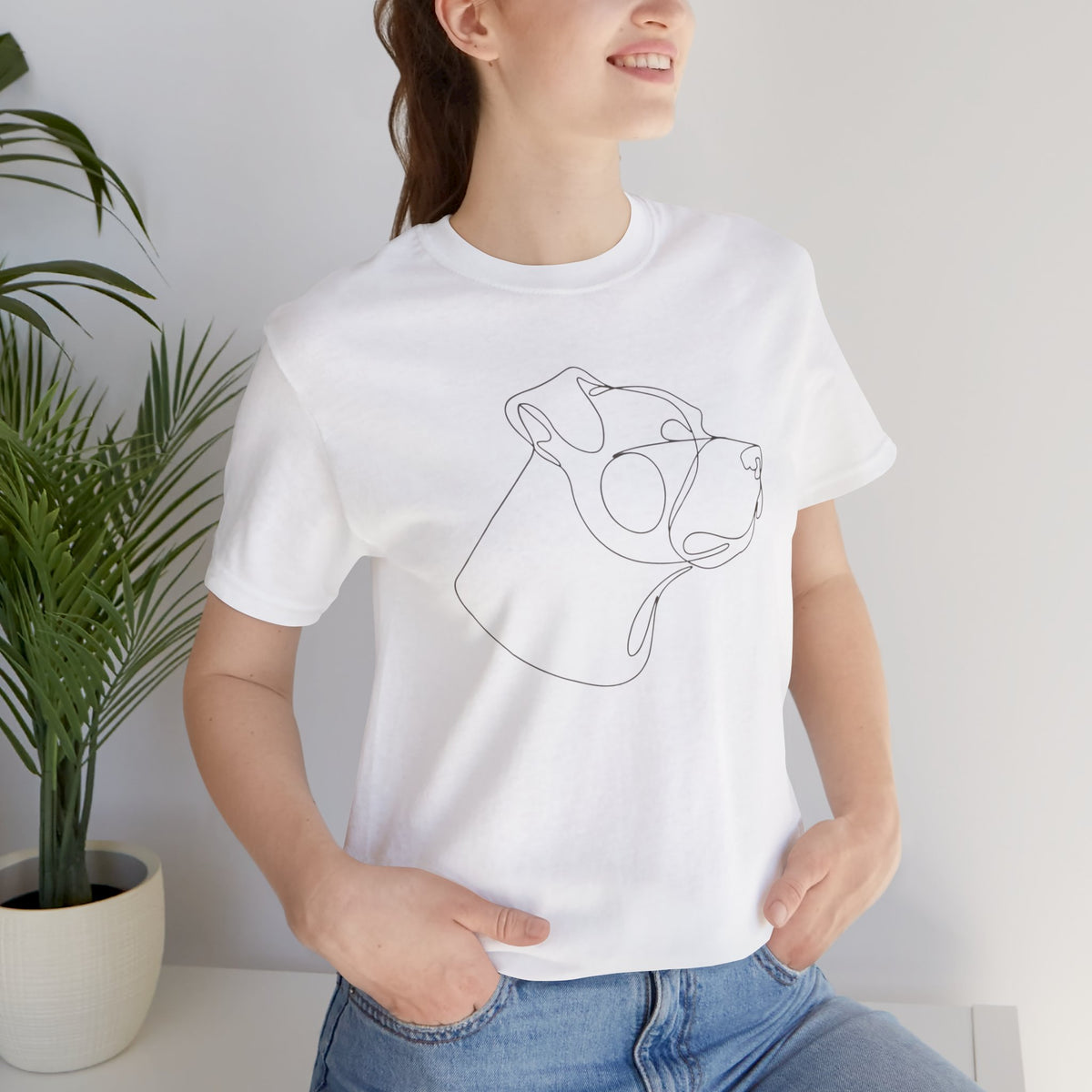 Staffordshire Bull Terrier minimalist t-shirt in white, front view