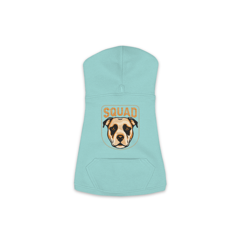 Staffy Squad dog hoodie in Saltwater, sizes XS-M