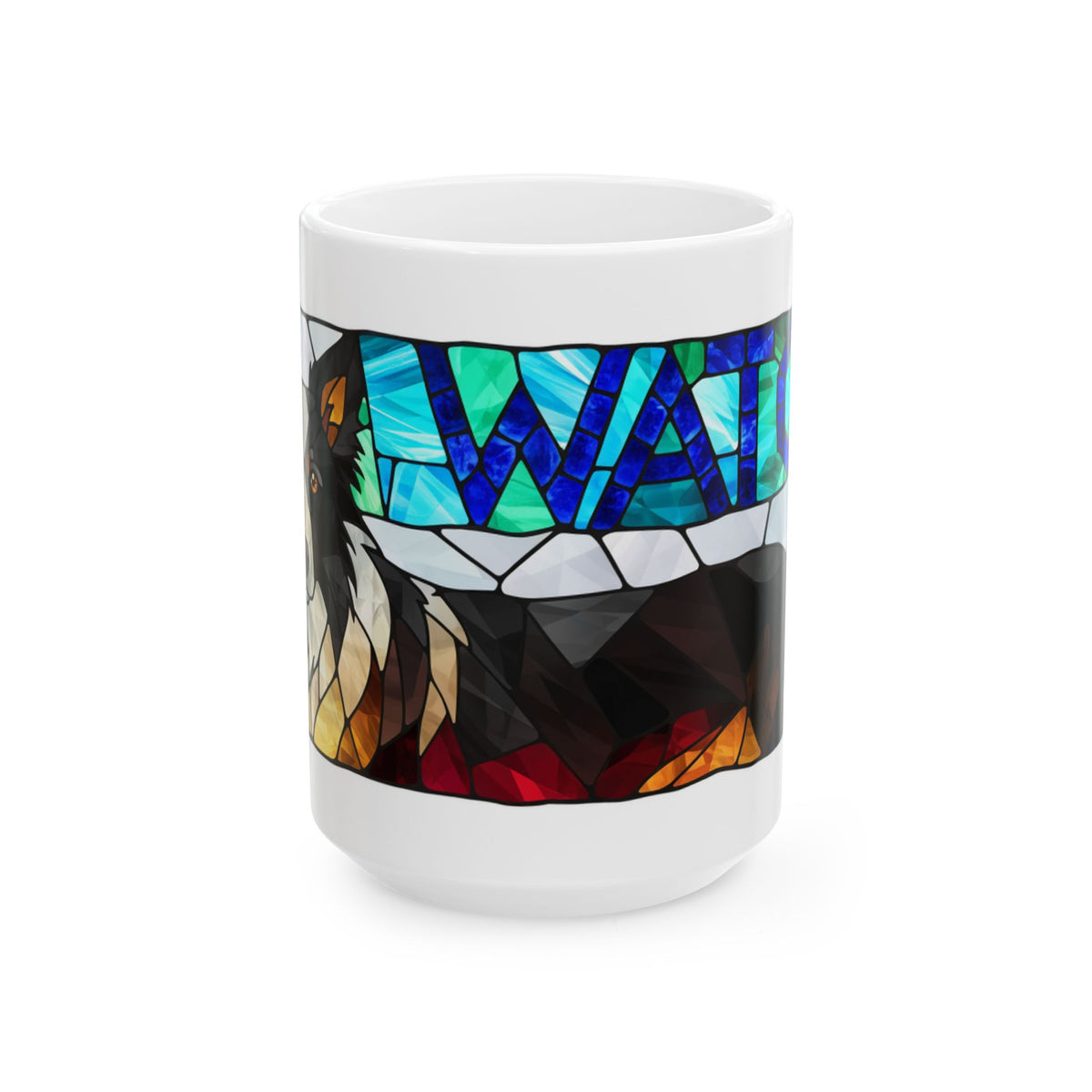 Border Collie ceramic coffee mug, 11oz and 15oz stained glass collie gift - view 2