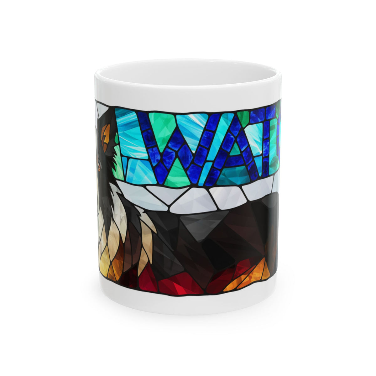 Border Collie ceramic coffee mug, 11oz and 15oz stained glass collie gift - view 3
