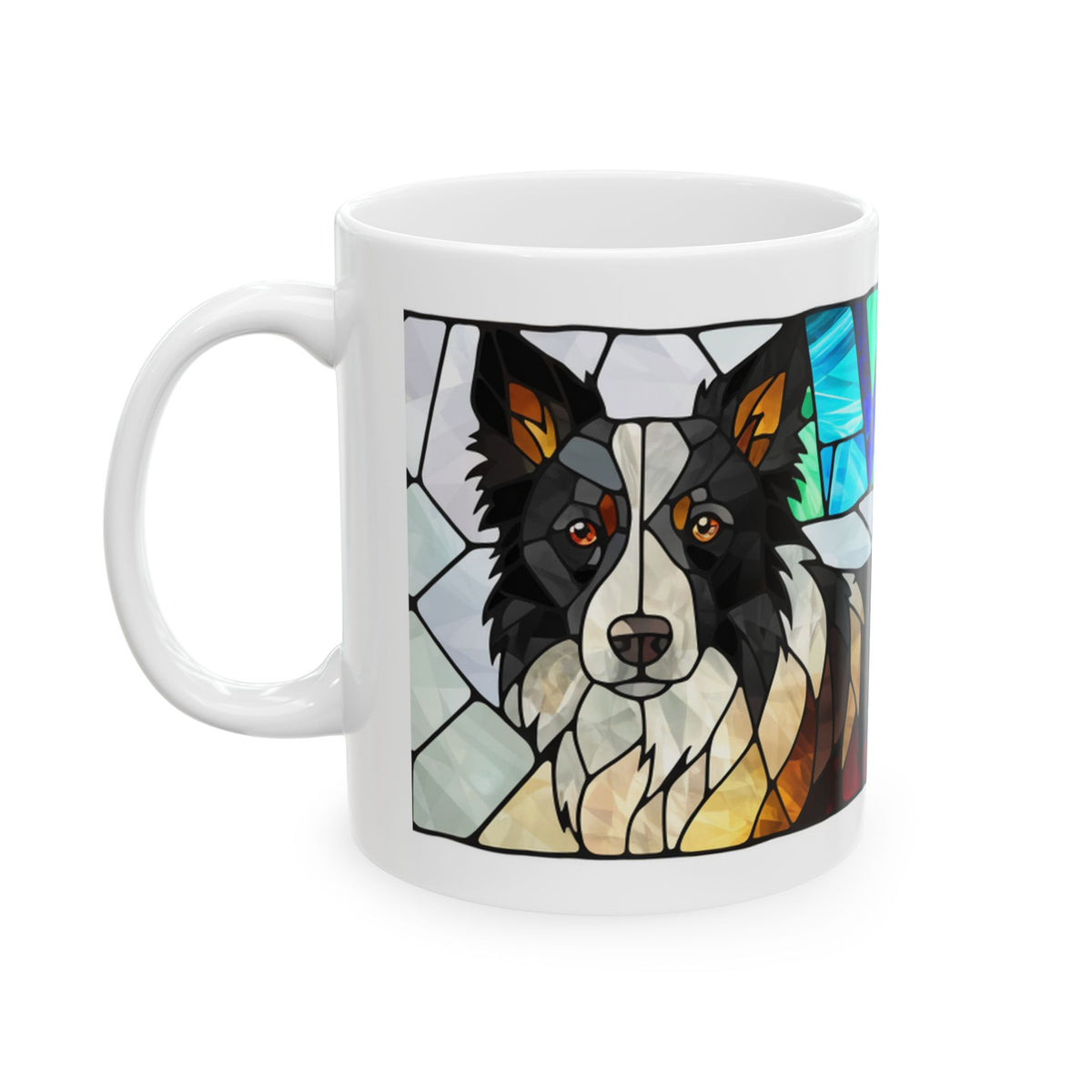Border Collie ceramic coffee mug, 11oz and 15oz stained glass collie gift - view 5