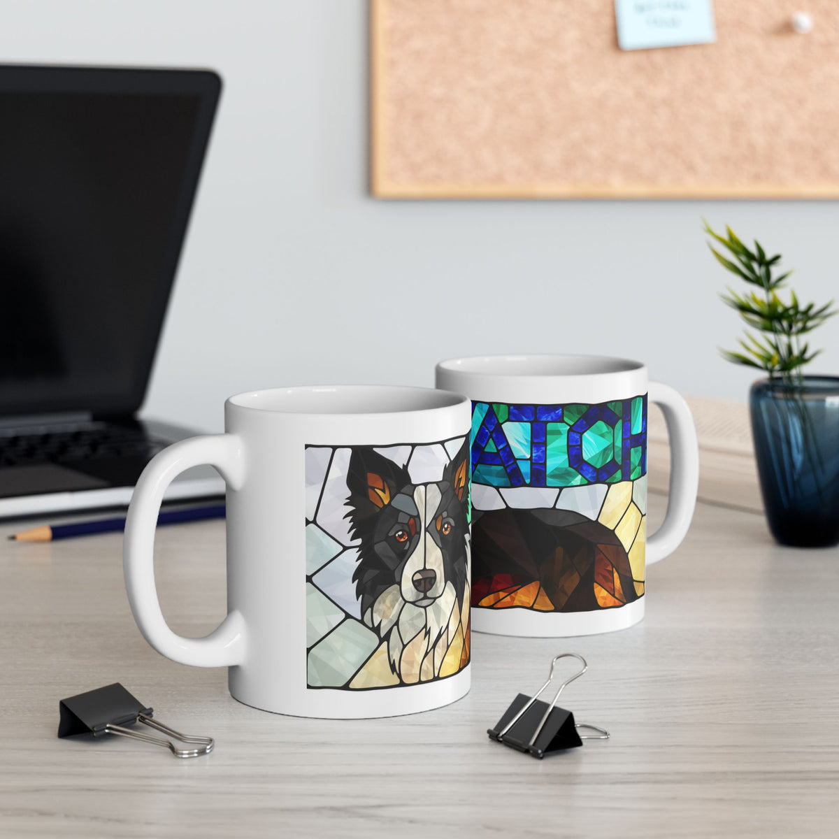 Border Collie ceramic coffee mug, 11oz and 15oz stained glass collie gift - view 8