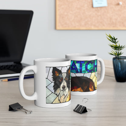 Border Collie ceramic coffee mug, 11oz and 15oz stained glass collie gift - view 8