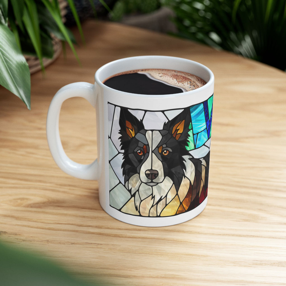 Border Collie ceramic coffee mug, 11oz and 15oz stained glass collie gift - view 11