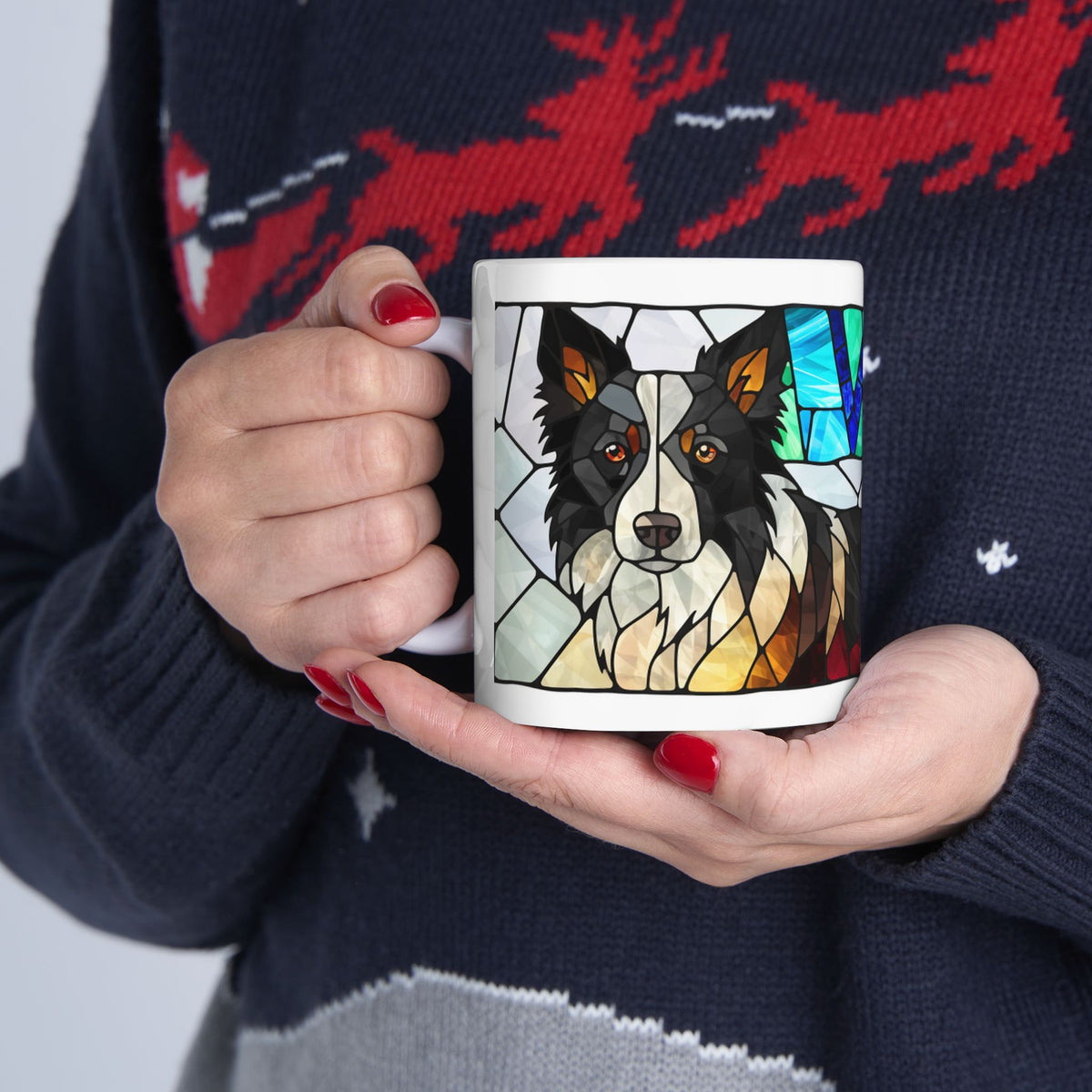 Border Collie ceramic coffee mug, 11oz and 15oz stained glass collie gift - view 13