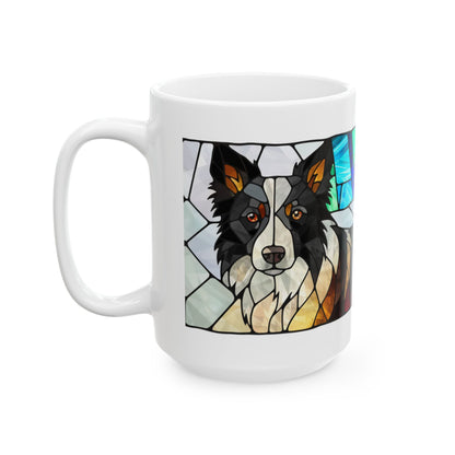 Border Collie ceramic coffee mug, 11oz and 15oz stained glass collie gift - view 16