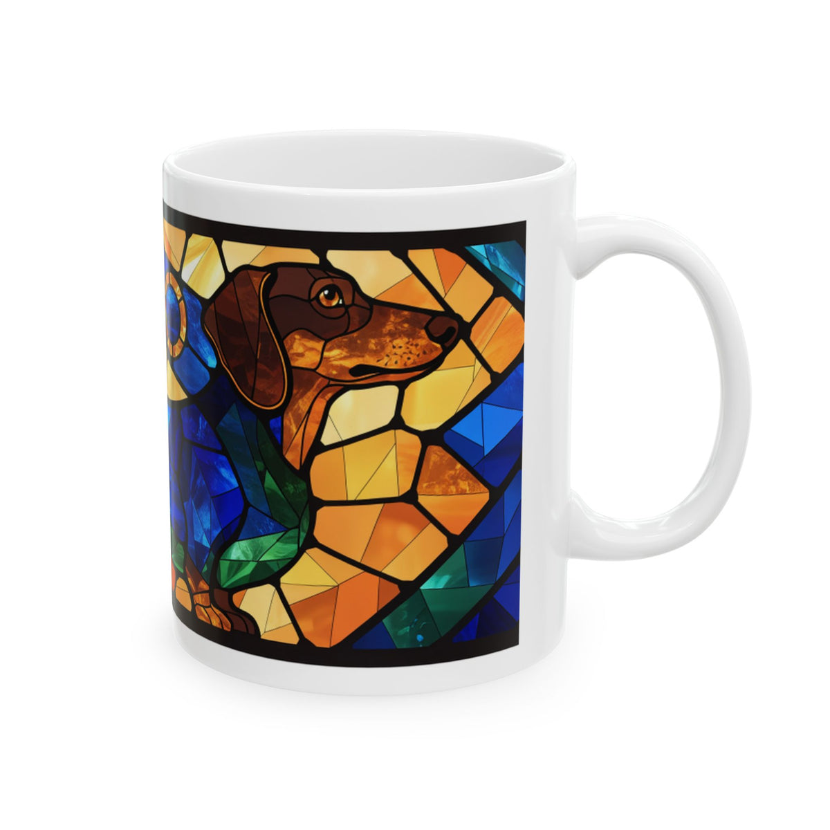Dachshund ceramic coffee mug, 11oz and 15oz stained glass style sausage dog gift - view 6