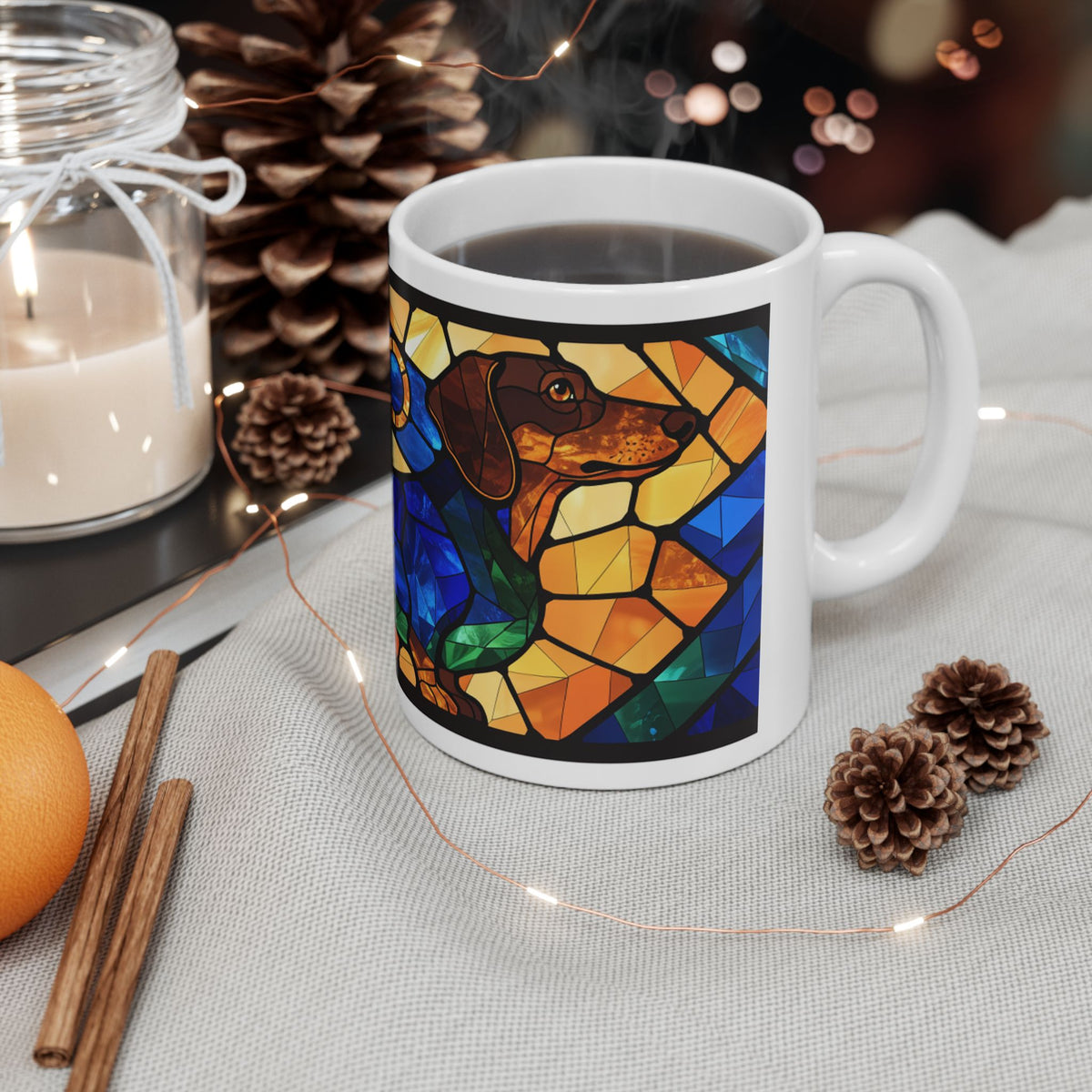 Dachshund ceramic coffee mug, 11oz and 15oz stained glass style sausage dog gift - view 7