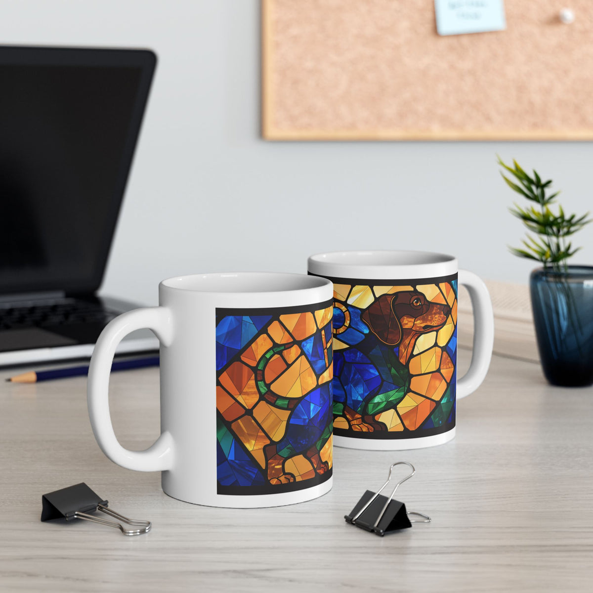 Dachshund ceramic coffee mug, 11oz and 15oz stained glass style sausage dog gift - view 8