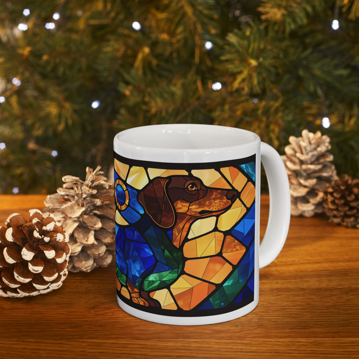 Dachshund ceramic coffee mug, 11oz and 15oz stained glass style sausage dog gift - view 12