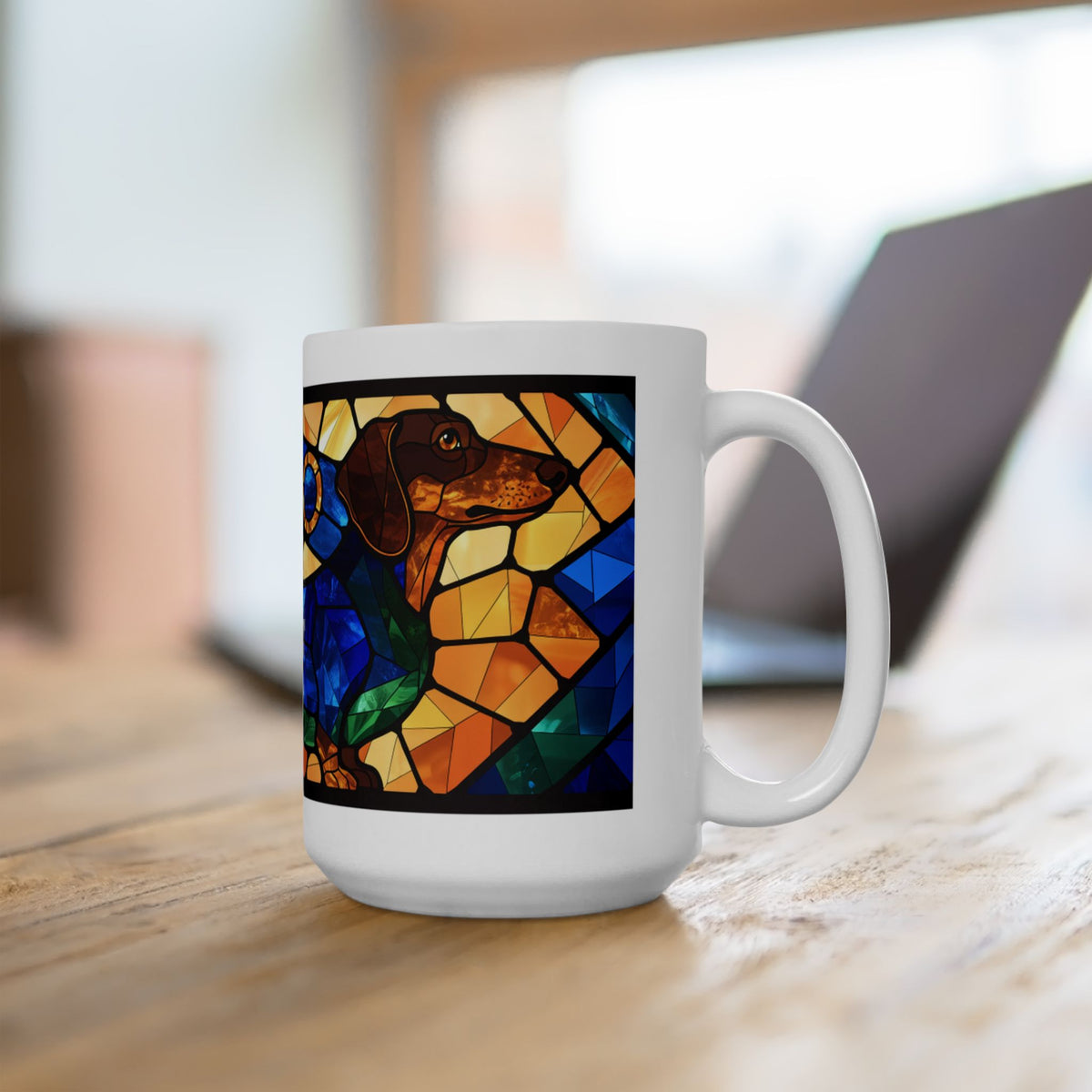 Dachshund ceramic coffee mug, 11oz and 15oz stained glass style sausage dog gift - view 18