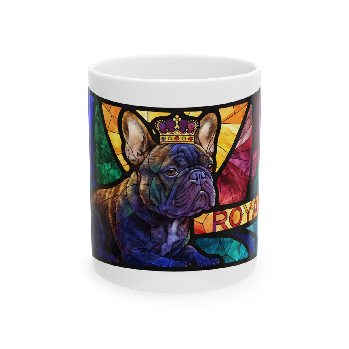 French Bulldog ceramic coffee mug, 11oz and 15oz stained glass style frenchie gift - view 3