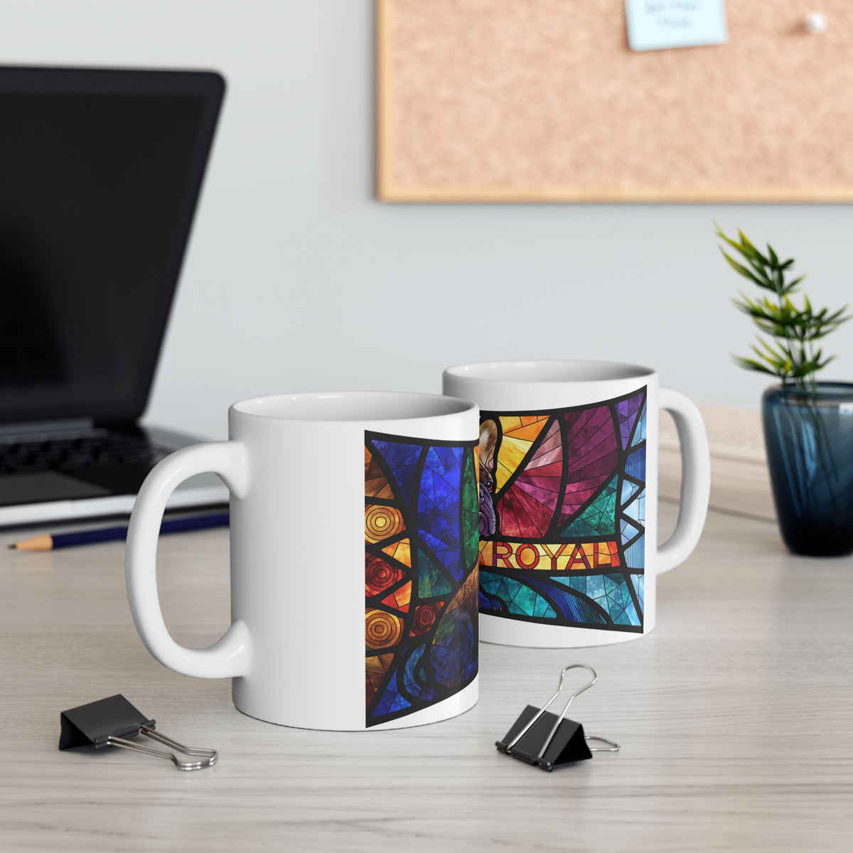 French Bulldog ceramic coffee mug, 11oz and 15oz stained glass style frenchie gift - view 8