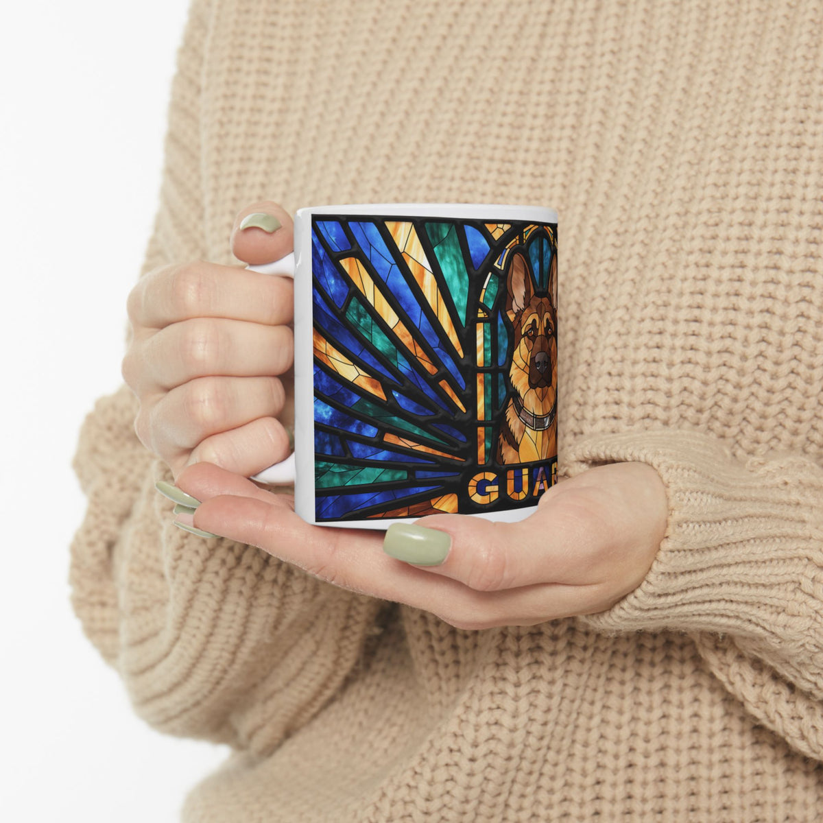 German Shepherd ceramic coffee mug, 11oz and 15oz stained glass style GSD gift - view 1