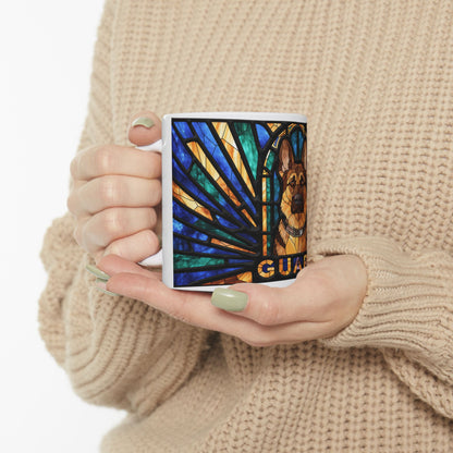 German Shepherd ceramic coffee mug, 11oz and 15oz stained glass style GSD gift - view 1