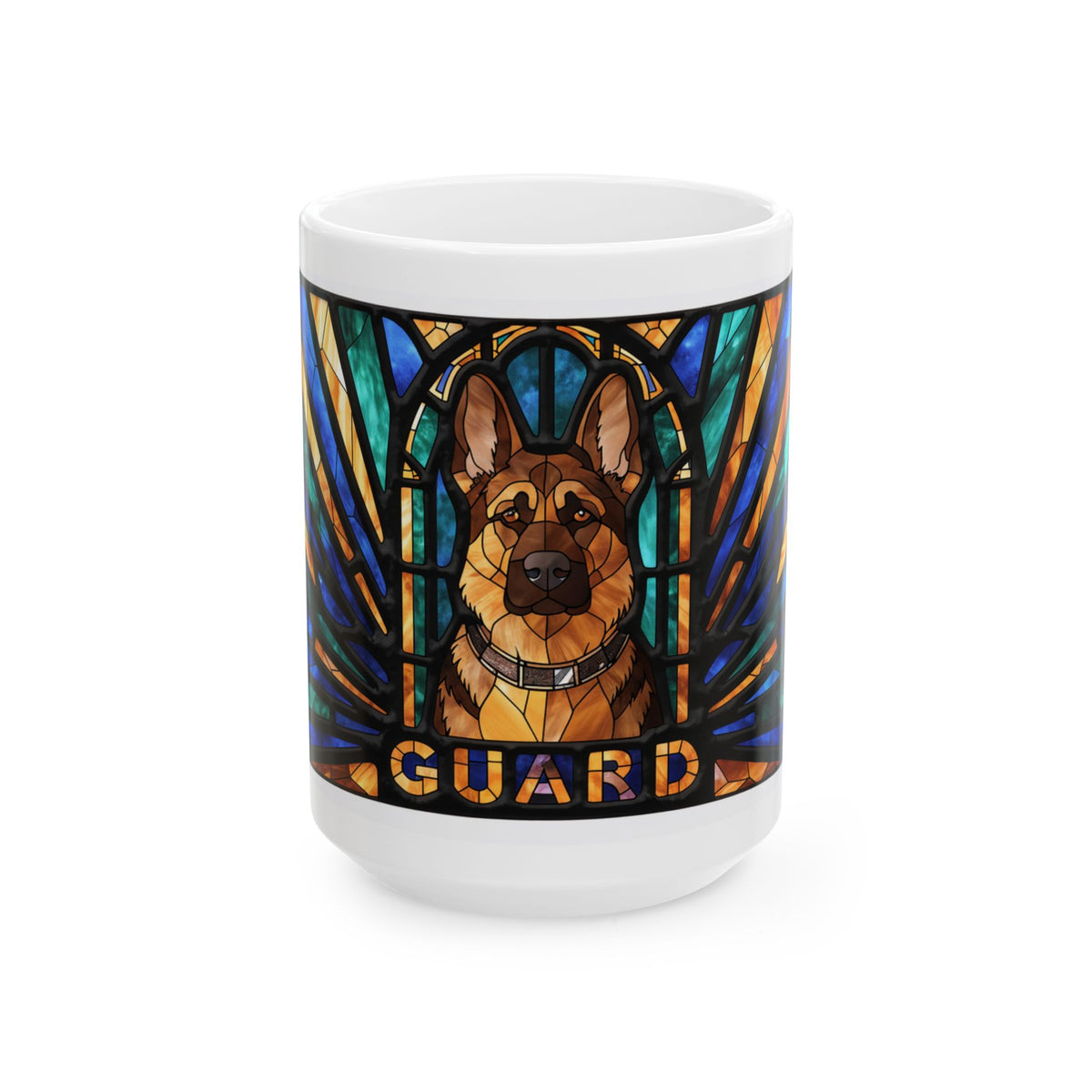 German Shepherd ceramic coffee mug, 11oz and 15oz stained glass style GSD gift - view 2