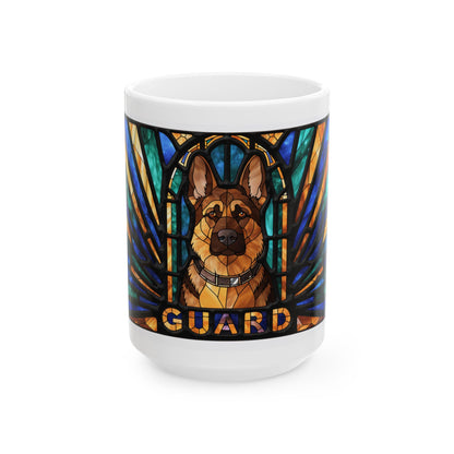 German Shepherd ceramic coffee mug, 11oz and 15oz stained glass style GSD gift - view 2