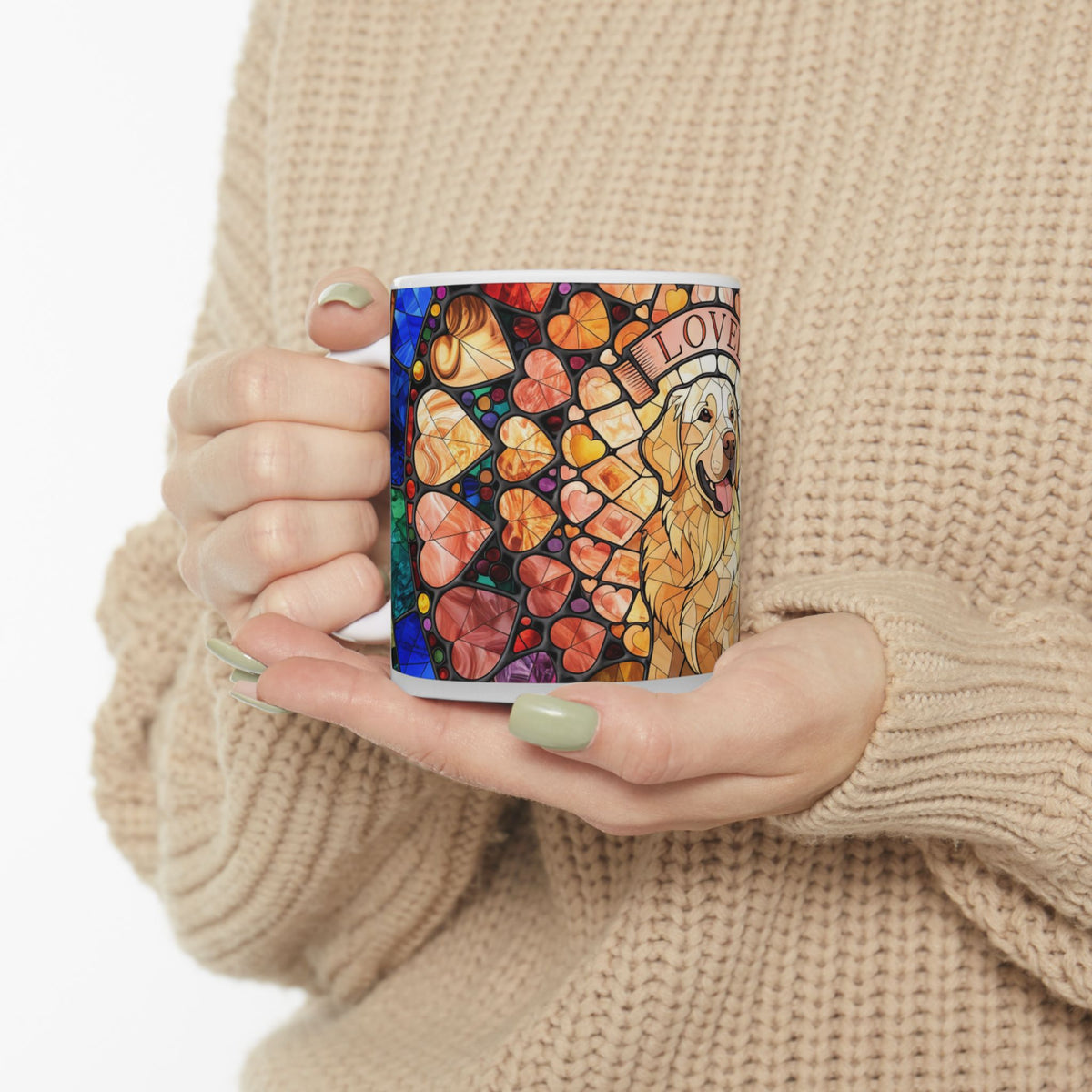 Golden Retriever ceramic coffee mug, 11oz and 15oz stained glass style dog lover gift - view 1