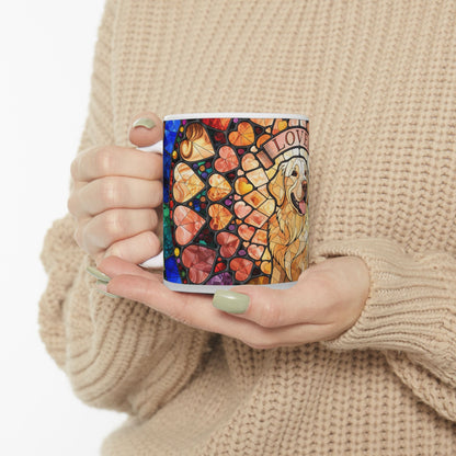 Golden Retriever ceramic coffee mug, 11oz and 15oz stained glass style dog lover gift - view 1