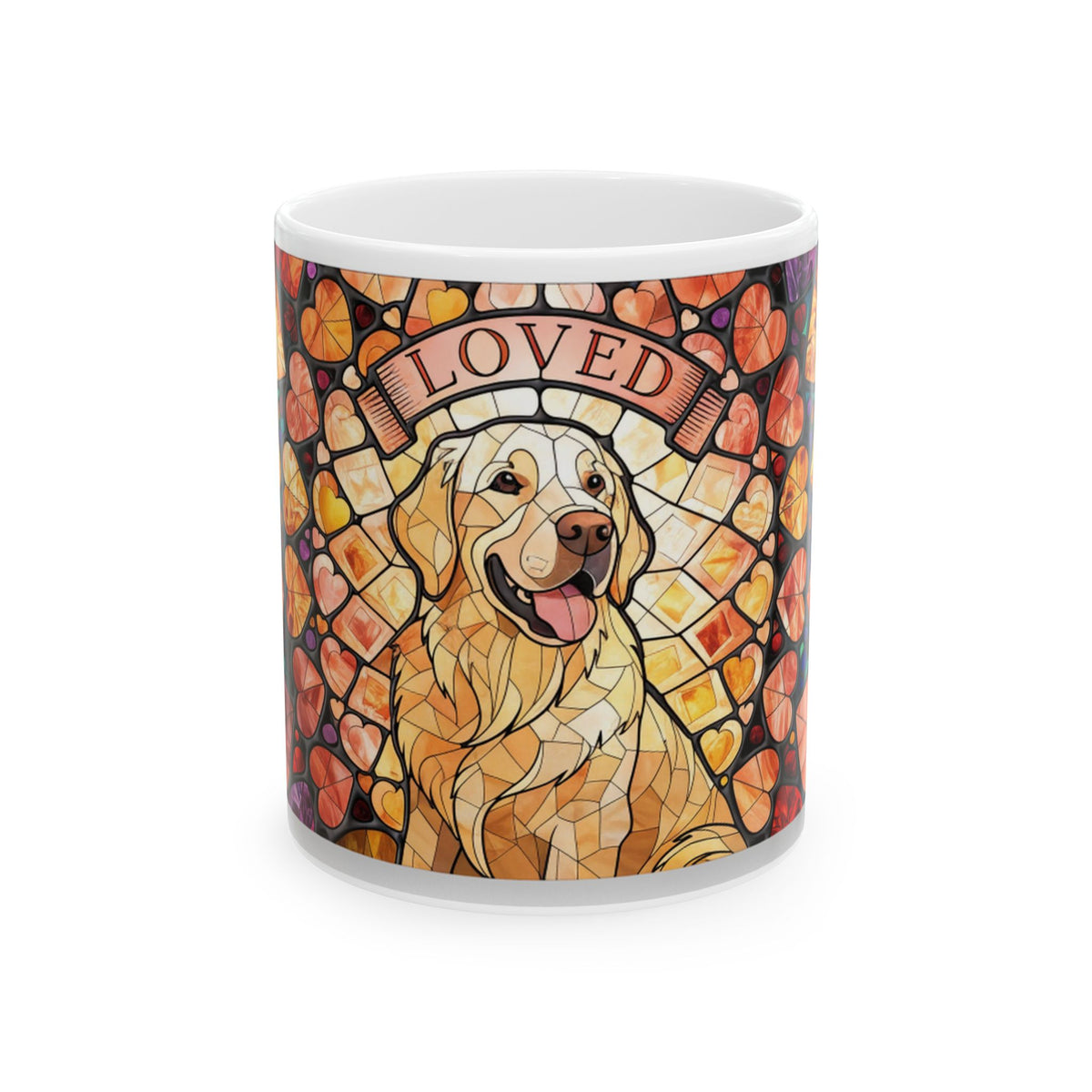 Golden Retriever ceramic coffee mug, 11oz and 15oz stained glass style dog lover gift - view 3