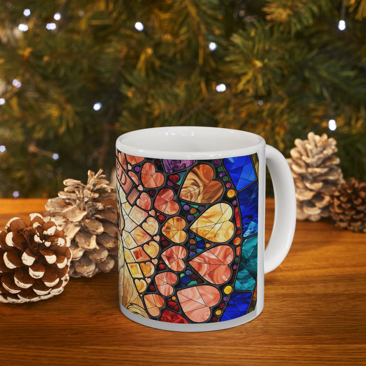 Golden Retriever ceramic coffee mug, 11oz and 15oz stained glass style dog lover gift - view 11