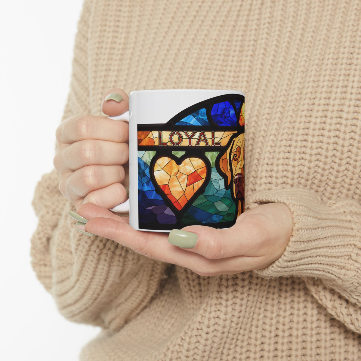 Labrador ceramic coffee mug, 11oz and 15oz stained glass lab gift - view 1