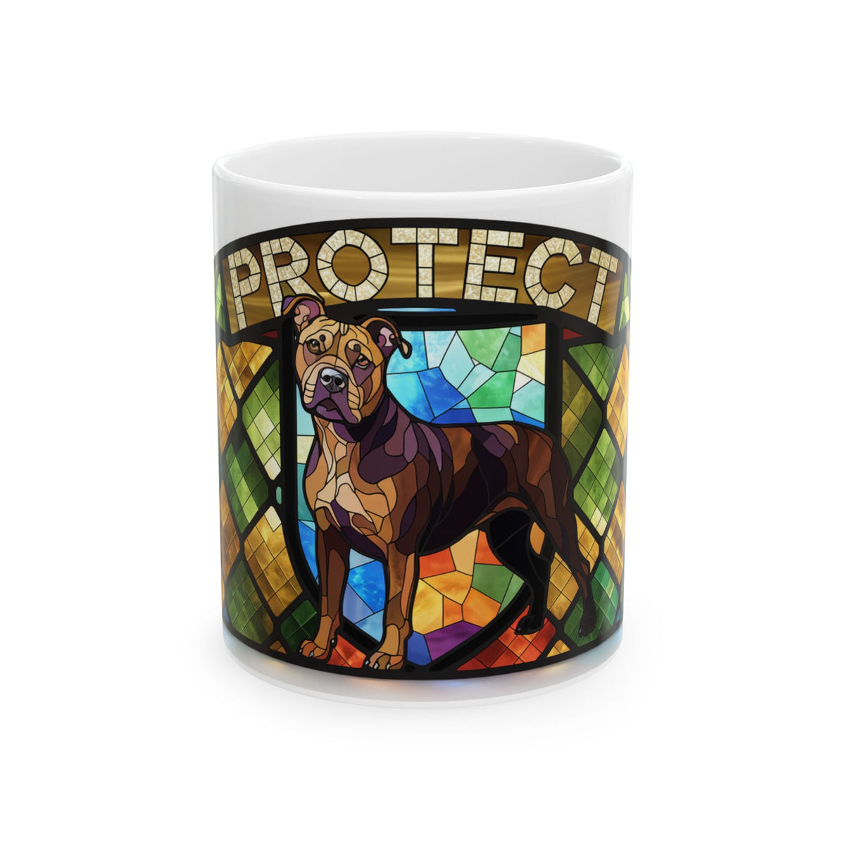 Staffie ceramic coffee mug, 11oz and 15oz stained glass style staffy gift - view 3