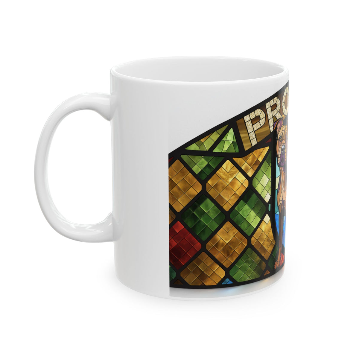 Staffie ceramic coffee mug, 11oz and 15oz stained glass style staffy gift - view 5