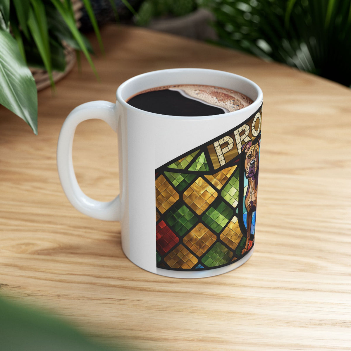 Staffie ceramic coffee mug, 11oz and 15oz stained glass style staffy gift - view 10