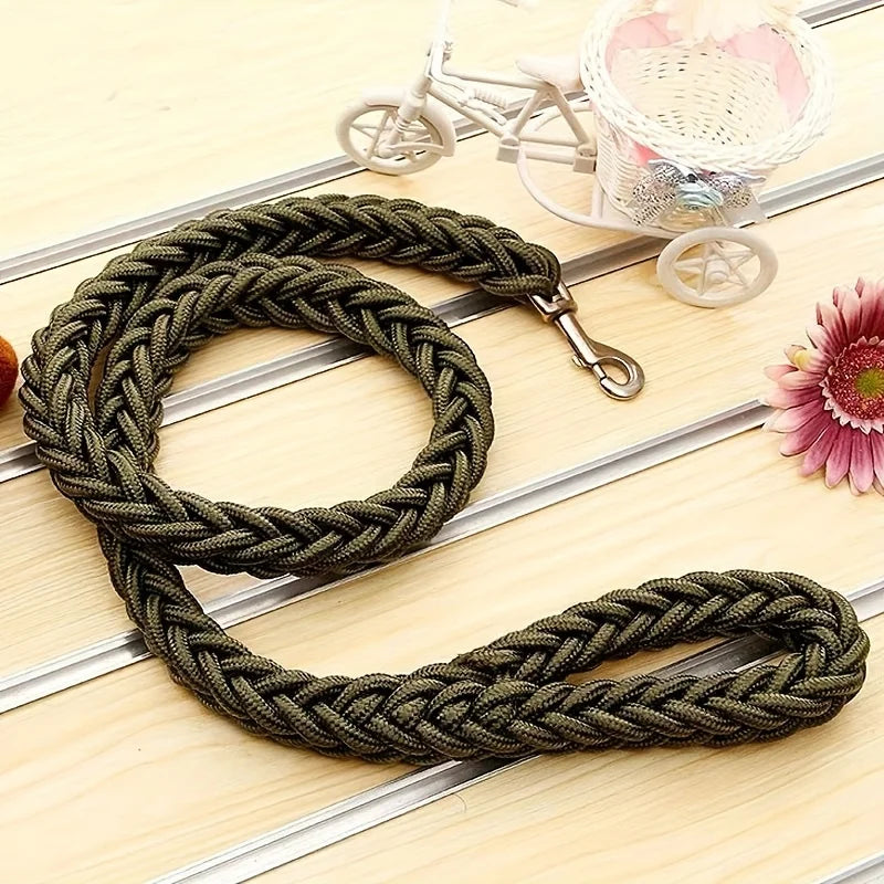 RopeLead braided dog lead army green coiled product shot
