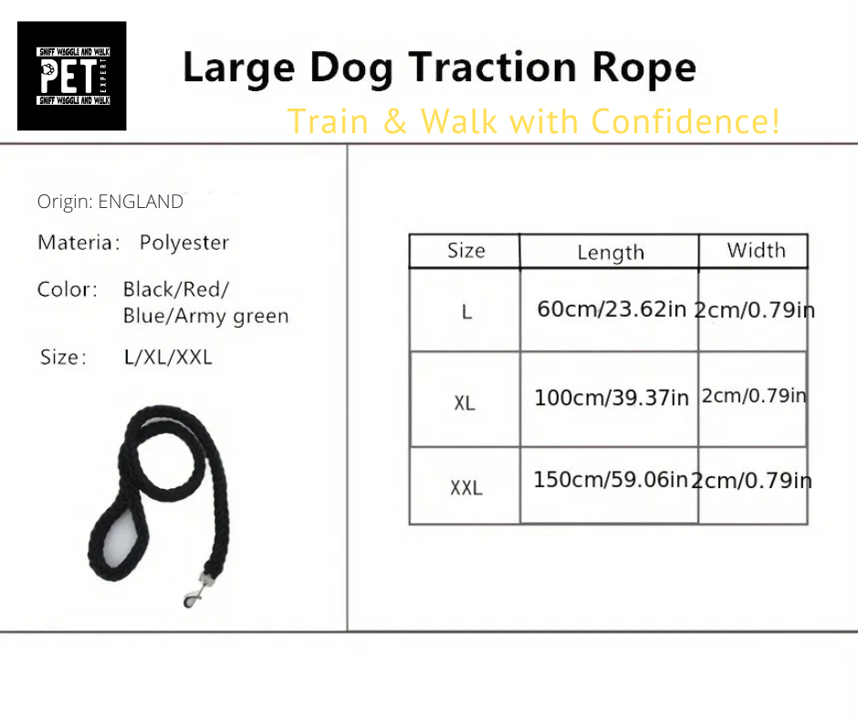 RopeLead braided dog lead size chart L 60cm XL 100cm XXL 150cm