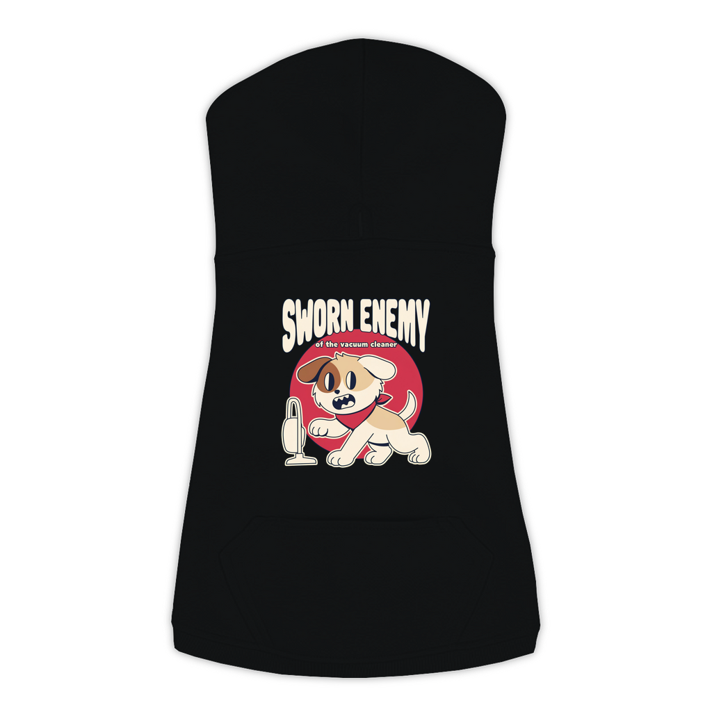 Sworn Enemy of the Vacuum Cleaner Dog Hoodie in Black, sizes L to 3XL