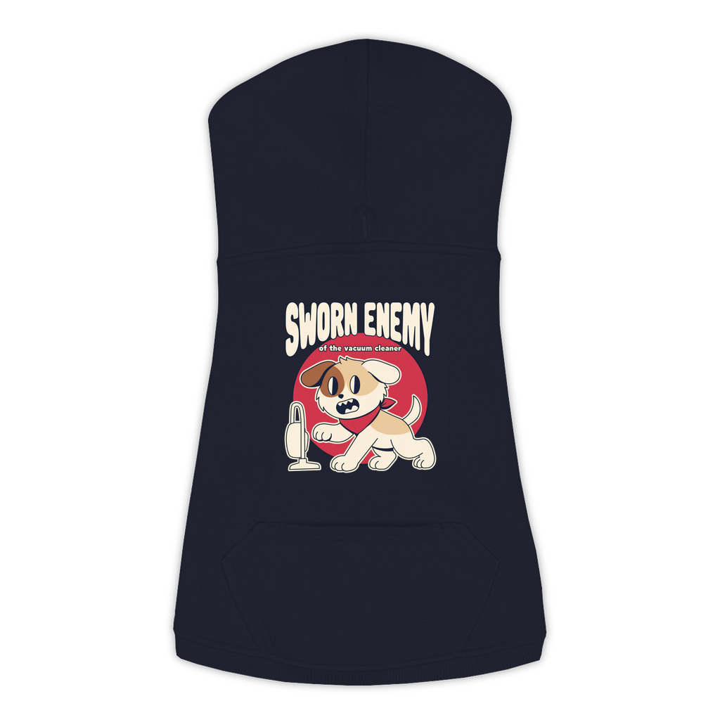 Sworn Enemy of the Vacuum Cleaner Dog Hoodie in Navy, sizes L to 3XL