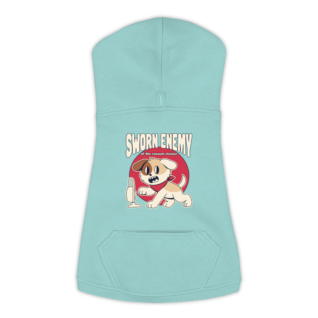 Sworn Enemy of the Vacuum Cleaner Dog Hoodie in Saltwater, sizes L to 3XL