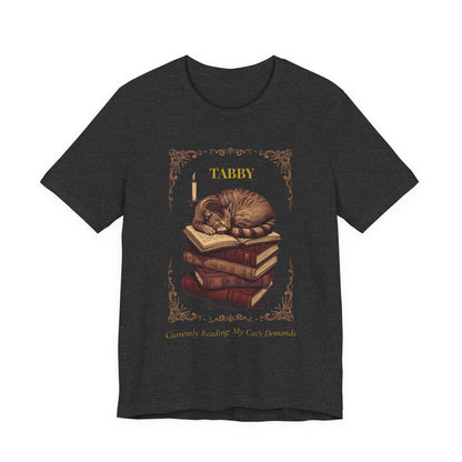 Dark Grey Heather colourway of the Tabby Cat t-shirt