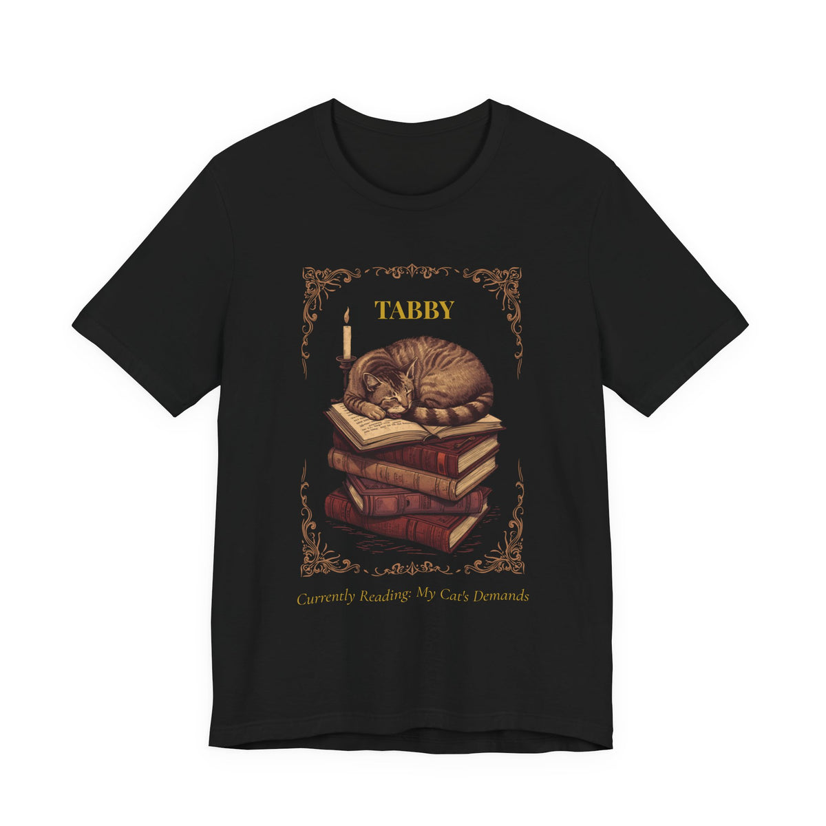 Flat lay of the Tabby Cat t-shirt