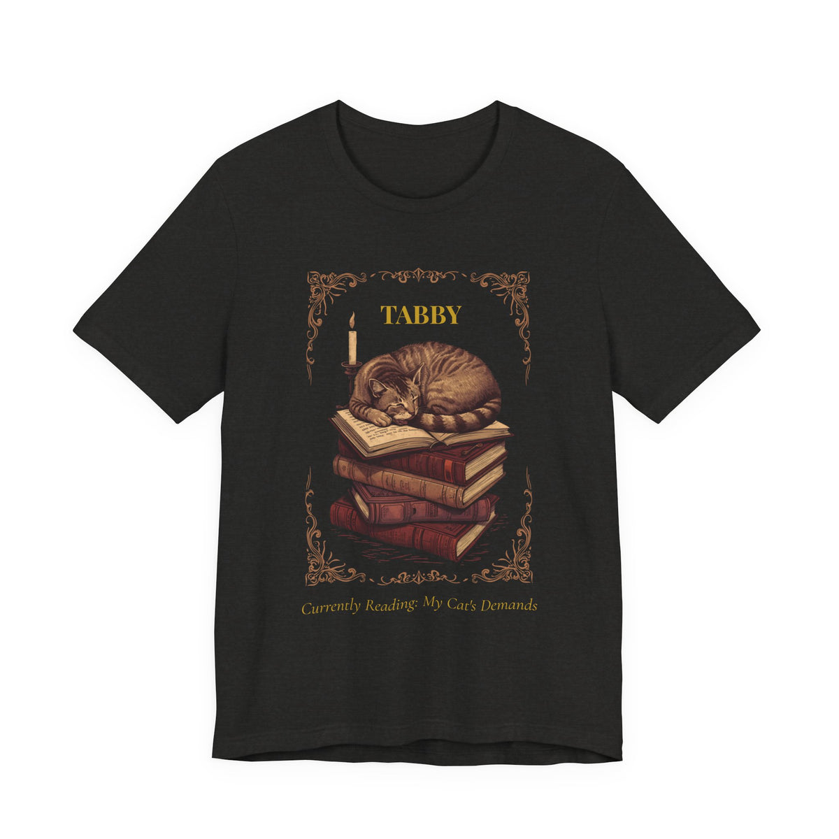 Model wearing the Tabby Cat tee, front pose