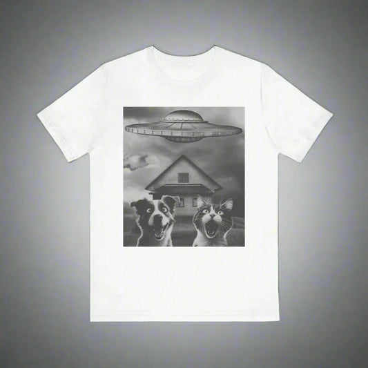 Take Us to Your Litter UFO cat and dog t-shirt, design close-up