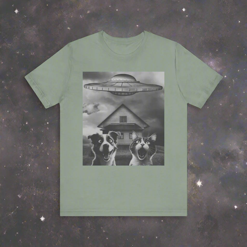 Take Us to Your Litter UFO cat and dog t-shirt, funny gift design detail