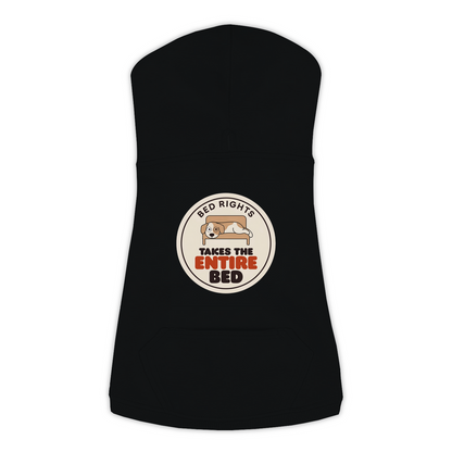 Takes The Entire Bed dog hoodie in Black - back print, sizes L to 3XL