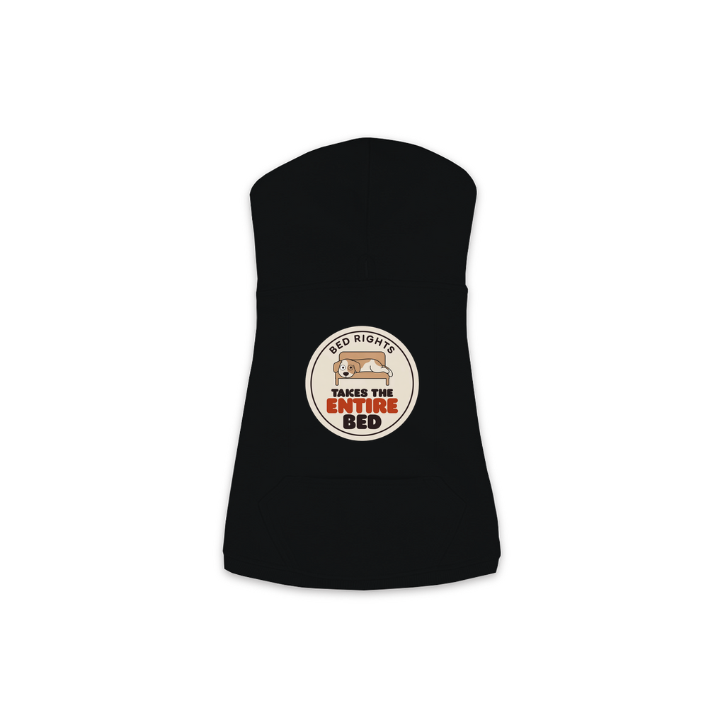 Takes The Entire Bed dog hoodie in Black - back print, sizes XS to M