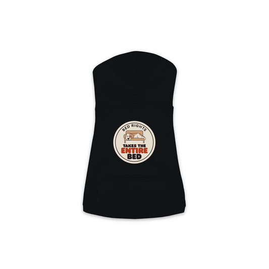 Takes The Entire Bed dog hoodie in Black - back print, sizes XS to M